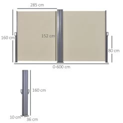 Outsunny Toldo Lateral Retráctil Doble 600x160 Cm Pantalla De Privacidad Extensible Con Ángulo Ajustable Y Protección UV 50+ Para Jardín Balcón Terraza Beige -Tienda de muebles de jardín bb9f432e6acb1bfa8f1cf499fa067b3fb965f00b b9310b05a816484cbe3eb38fdb3d1236