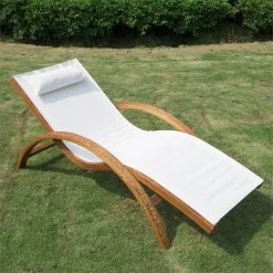 Outsunny Tumbona Tipo Hamaca Para Jardín Terraza Playa Piscina O Patio 161x72x68 Cm Color Blanco Hecha De Madera Malla Y Texteline Con Almohadilla -Tienda de muebles de jardín bc5155ee4301a30308d81bc98dc00cc2cc6d9f0e 68aac51b1d41471aae57712f91c88135