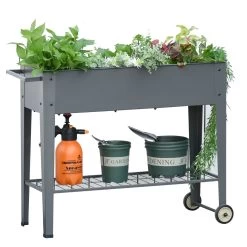 Outsunny Huerto Urbano Jardinera Elevada De Metal Cama De Jardín Con Ruedas Asa Lateral Y Estante Inferior Para Cultivo Plantas Hortalizas Flores 104x39x80 Cm Gris -Tienda de muebles de jardín bcca31dc17beb1ddaac2838270eec5e7e722acd2 df3402975fde40a7b955c88c0773dbf8