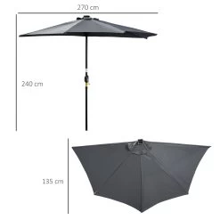 Outsunny Sombrilla Semicircular Con 24 Luces LED Solar 270x135x240 Cm Parasol De Jardín Con Manivela Techo De Ventilación Para Pared Terraza Gris -Tienda de muebles de jardín bdb412c6cef80dcdb86c183c552b98b8f9b5fdb3 9d18978e9b6f49e8a9d7d19966e53c3d