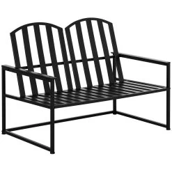 Outsunny Banco De Jardín De 2 Plazas Metal Con Respaldo Alto Y Reposabrazos Para Exterior Parque Patio Terraza Estilo Rústico Carga Máx. 220 Kg 108x63x80,5 Cm Negro