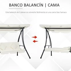 Outsunny Columpio Balancín Jardín De 3 Plazas Convertible En Cama Con Techo Ajustable Cojín Acolchado Y Almohadas Para Balcón Terraza Carga 340 Kg Acero 200x125x170 Cm Crema -Tienda de muebles de jardín bebe1a759c10e4c919e2971946e7056e32918e2f 0a8759ba577341d6ba9449137eb2d4bb
