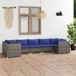 Set De Muebles De Jardín 7 Pzas Y Cojines Ratán Sintético Gris VidaXL -Tienda de muebles de jardín bf56cf1e522ea19b06ff639ff7d19e14092ff44f 690ddcb372fb4897ad5fd95a57424ac1