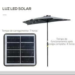 Outsunny Sombrilla Semicircular Con 24 Luces LED Solar 270x135x240 Cm Parasol De Jardín Con Manivela Techo De Ventilación Para Pared Terraza Gris -Tienda de muebles de jardín c01a92a02c2861de453620ed18e8f16c50339ee5 3c346cdcc3f84c67a826c1b96b1b74e0