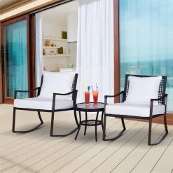 Outsunny Conjunto De Muebles De Ratán Para Jardín Con Mesa Ø51x46 Cm Y 2 Sillas Mecedoras 65,5x73,5x84,5 Cm Con Cojines Lavables Y Almohadas Blanco Y Marrón -Tienda de muebles de jardín c0ccfebdace2ec1025e4ebcd14990de8b8aacab9 03c38d8b329d4539b7b2aec9e6256923