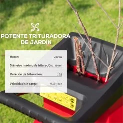 Outsunny Trituradora De Jardín 2500W Con 2 Cuchillas De Volteo Hasta Ø40 Mm De Ramas Bolsa De Recolección De 50L Y Ruedas Para Malas Hierbas 52x39x89 Cm Negro Y Rojo -Tienda de muebles de jardín c41d1cea17aca4706fda97429bd92268fbd355f2 398a68e6ece944ab8656ee53cc60f792