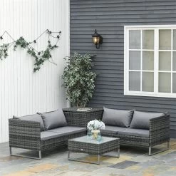 Outsunny Conjunto De 4 Muebles De Jardín De Ratán Con 2 Sofás Dobles Mesa Central Mesa Con Arcón Cojines Extraíbles Para Terraza Exterior 132x69x64 Cm Gris -Tienda de muebles de jardín c46b3d9212f31aebf7957969fcdc062828466bc5 6b0c58551dd7497c90e0d0e8ed1a9dbf