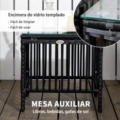 Outsunny Conjunto De 2 Tumbonas De Jardín Exterior Tumbonas De Mimbre Tejido Con Mesa De Tapa De Vidrio Respaldo Reclinable De 5 Posiciones Y Cojines Suaves 196x54x32 Cm Negro -Tienda de muebles de jardín c49e9140f2d1e276854b32b62969b355ea685605 fdac4e56cfdb4c90a2bb91b6c0e0d2c4