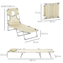 Outsunny Tumbona Reclinable Y Plegable De Jardín Con Orificio De Lectura Reposacabezas Y Respaldo Ajustable En 5 Niveles Para Playa 182x56x24,5 Cm Beige -Tienda de muebles de jardín c4d0ca4851adf7a42a69fa48286e9687e56ed46a 4c8932cdbda54428a059e48db1802883