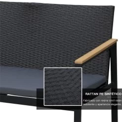 Outsunny Conjunto Muebles De Ratán De 4 Piezas Con Cojines Acolchados 2 Sillone 1 Sofá Para Doble Y Cafetería Vidrio Templado Para Jardín Exterior Terraza Patio Negro Y Gris -Tienda de muebles de jardín c59e329288c651383de852a32d09e489411d106d 23317fd612f8494d88f8c7fc2e933130