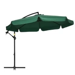 Outsunny Sombrilla De Jardín Ø293x240 Cm Parasol Excéntrico Con Rotación De 360° Manivela Base Cruzada Y Soporte De Acero Para Terraza Patio Balcón Verde