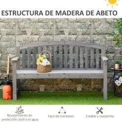 Outsunny Banco De Jardín De 2 Plazas Banco Listones De Madera Con Respaldo Y Reposabrazos Para Terraza Balcón Patio Exterior Carga 320 Kg 140x50x85 Cm Gris -Tienda de muebles de jardín c72efed1b9066b54ead8caae2fb50d188468988c b6836c9375854612a6e0a298324296b5