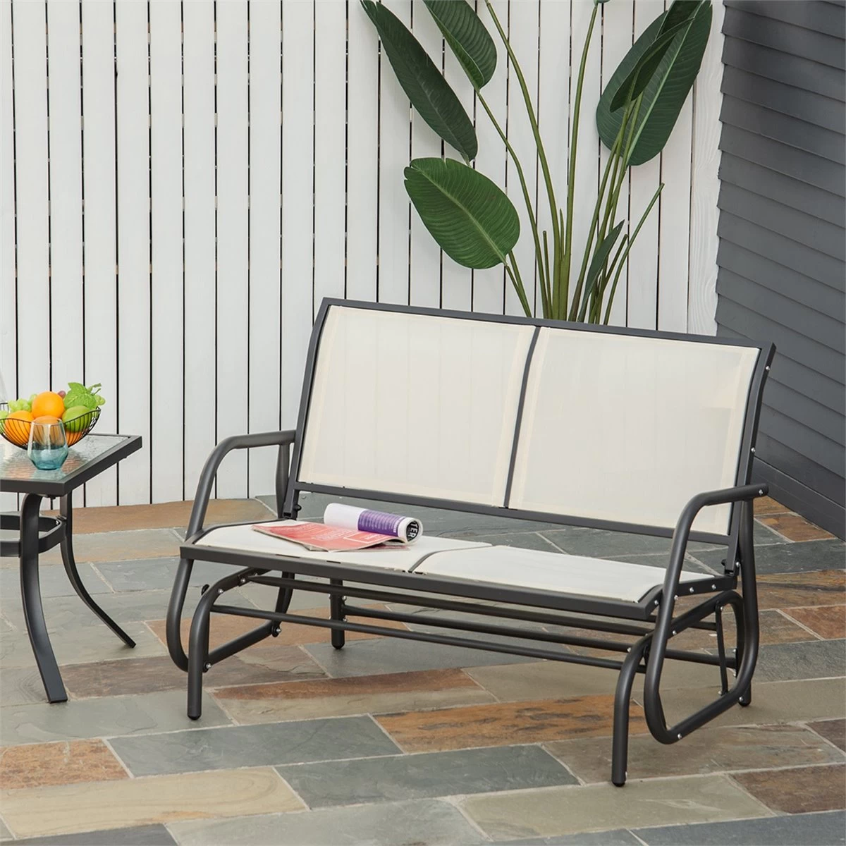 Outsunny Banco Balancín De 2 Plazas Silla Mecedora De Jardín Tubo De Metal Y Tela Texteline Transpirable Para Exterior Carga Máx. 200 Kg 120x70x85 Cm Beige 4 Outsunny Banco Balancín De 2 Plazas Silla Mecedora De Jardín Tubo De Metal Y Tela Texteline Transpirable Para Exterior Carga Máx. 200 Kg 120x70x85 Cm Beige - Imagen 2