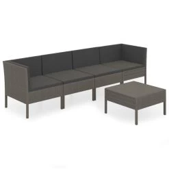 Set De Muebles De Jardín 5 Pzas Y Cojines Ratán Sintético Gris VidaXL