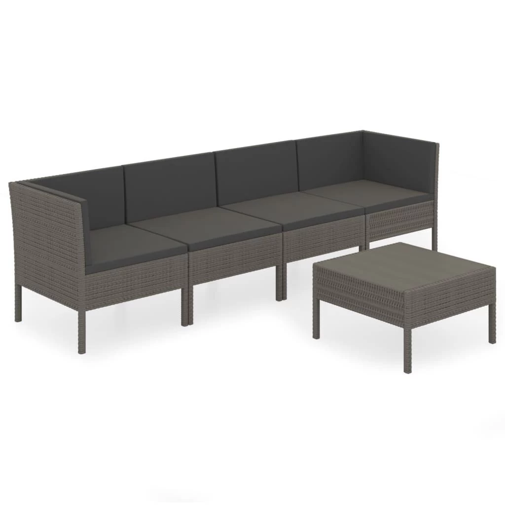 Set De Muebles De Jardín 5 Pzas Y Cojines Ratán Sintético Gris VidaXL 3 Set De Muebles De Jardín 5 Pzas Y Cojines Ratán Sintético Gris VidaXL