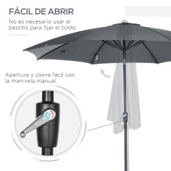 Outsunny Sombrilla De Jardín Ø300x240 Cm Parasol De Terraza Con Manivela Techo Inclinable Y 8 Varillas De Metal Para Patio Balcón Exterior Gris -Tienda de muebles de jardín c808d2c4a0a9b0d5dddd1324e0eee7207a021607 d7c9d2b199f347d697ee85dfd7254986