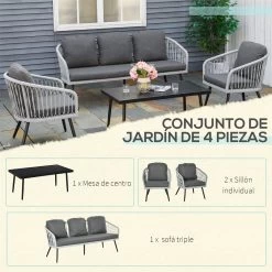 Outsunny Conjunto De Muebles De Ratán Y Aluminio Juego De Muebles De Jardín 4 Piezas Mesa De Café Sofá De 3 Plazas Y 2 Sillones Con Cojines Para Terraza Exterior Gris -Tienda de muebles de jardín c8960f174316d18c38d4573ed994230dc2e68fc1 b5d0ebf9635f4275862e1affd00385a5