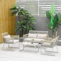 Outsunny Conjunto De Muebles De Jardín De Ratán 4 Piezas Sofá Doble 2 Sillones Individuales Y Mesa De Café De Vidrio Con Cojines Desenfundables Para Exterior Terraza Gris -Tienda de muebles de jardín c8ee4e321737fd3bcb0ae5fc5a8826a97ae76a65 7077aa5296614bfaa8d9d3f00d0c452e