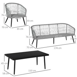 Outsunny Conjunto De Muebles De Ratán Y Aluminio Juego De Muebles De Jardín 4 Piezas Mesa De Café Sofá De 3 Plazas Y 2 Sillones Con Cojines Para Terraza Exterior Gris -Tienda de muebles de jardín c932e1fcbcf5a20c51d0a5c8af9096eea5c6154c 26c6688a35d74cd88fb1bbcc4bbdaa54
