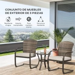 Outsunny Conjunto De Muebles De Jardín De Ratán 3 Piezas Muebles De Patio Incluye 2 Sillas Mecedoras Con Cojines Y Mesa Redonda Para Terraza Césped Balcón Marrón -Tienda de muebles de jardín c99c8423275c0b75d6111ad6268e8f30e601ec53 dae4809138f04d5982a69b8a886cf665