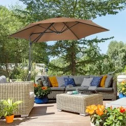 Outsunny Sombrilla Voladizo De Jardín Ø295x245 Cm Parasol Excéntrico Manivela Manual Con 6 Varillas De Metal Ventilación Y Base Cruzada Para Patio Terraza Exterior Marrón -Tienda de muebles de jardín cb023459d815c1b1db18dfd4afd801e910bdd076 1c015af761904e6280a920809a4db789