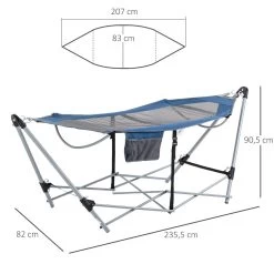 Outsunny Hamaca De Jardín Con Soporte Plegable Con Cama De Tela Oxford Y Malla Transpirable Bolsillo De Almacenaje Y Bolsa De Transporte 235,5x82x90,5 Cm Azul Y Plata -Tienda de muebles de jardín cb376678ac597dd3b0f1b3a920bcf8f2457590e7 0abd2e4d994d4269ba4b79b378b30190