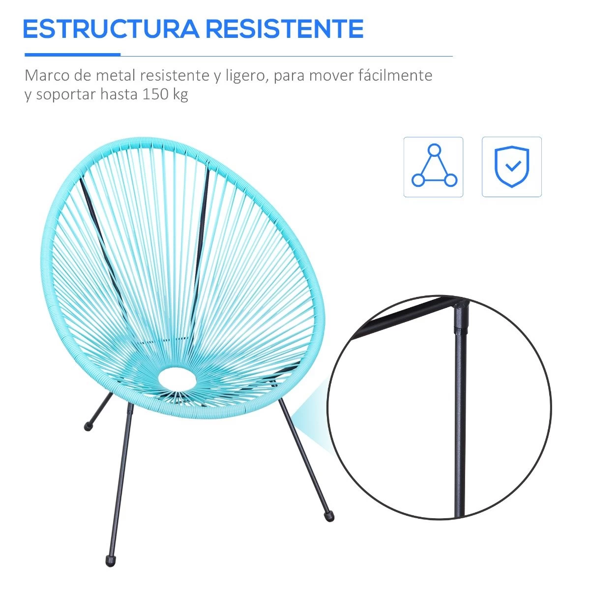 Outsunny Conjunto De 2 Sillas De Jardín De Ratán Pack 2 Sillas Acapulco Forma Ovalada Con Reposabrazos Respaldo Alto Interior Exterior 73x77x87 Cm Turquesa 6 Outsunny Conjunto De 2 Sillas De Jardín De Ratán Pack 2 Sillas Acapulco Forma Ovalada Con Reposabrazos Respaldo Alto Interior Exterior 73x77x87 Cm Turquesa - Imagen 4