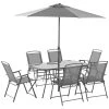 Outsunny Conjunto De Muebles De Jardín 8 Piezas Con 6 Sillas Plegables Mesa De Comedor De Vidrio Y Sombrilla Inclinable Con Manivela Protección Del Sol Para Terraza Exterior Gris -Tienda de muebles de jardín cbc8ef1a9ba1c7c08ec6191f85216571c65728d7 059a92562b92494a91336d8c09300f28
