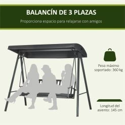 Outsunny Columpio De Jardín De 3 Plazas Silla Balancín Con Toldo Inclinable Cojín Extraíble Y Marco De Acero Para Terraza Piscina Patio Carga 360 Kg 210x128x184 Cm Gris Oscuro -Tienda de muebles de jardín ce54e8a4cafa9ae841e93b49ba622b53e698b120 ec5257be994e482fa556eaed505abe3b