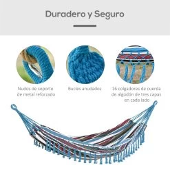 Outsunny Hamaca Doble Portátil De Algodón 285x150 Cm Con Bolsa De Transporte Para Exteriores Patio Jardín Playa Camping Carga 180 Kg Multicolor -Tienda de muebles de jardín cf57fbebff9846f4f66ce2fd98b3324b4aa62fd8 cb792fdf40154be1ac28723f1b928854
