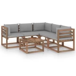 Muebles De Jardín 6 Pzas Y Cojín Gris Madera De Pino Impregnada VidaXL -Tienda de muebles de jardín d37e1214ddd3f996a7377e62599e7539e846254e 3468996e690c4b5e8a54292b4ae4adff