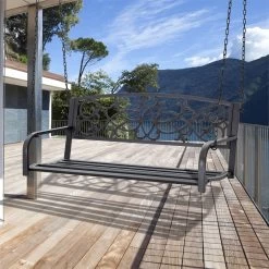 Outsunny Banco Columpio De 2 Plazas Banco Colgante De Acero Con Reposabrazos Carga Máx. 240 Kg Para Jardín Terraza Balcón Exterior 127x59,5x52 Cm Negro -Tienda de muebles de jardín d416c106816a9e4e87f2628c315eaf4cc7cedfea df68fc9976484346baaf2f2c7880a551