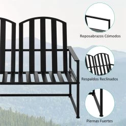 Outsunny Banco De Jardín De 2 Plazas Metal Con Respaldo Alto Y Reposabrazos Para Exterior Parque Patio Terraza Estilo Rústico Carga Máx. 220 Kg 108x63x80,5 Cm Negro -Tienda de muebles de jardín d569167bc733ca8719efb58a1246c0fd9239e823 899c6af80e844e94953711df0d7ffaf0