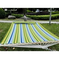 Outsunny Hamaca Colgante De Jardín Para 2 Personas Hamaca Ecológico Para Camping Con Almohada Carga De 180 Kg Rayas Azules Y Verdes 3,4x1,4m -Tienda de muebles de jardín d5afb4ebea4fc6e877c3eda2d4377a24ffb6071f d0c8118b423e46bab189935bae68d055