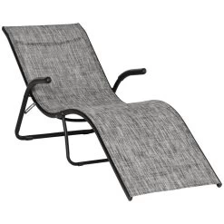 Outsunny Tumbona Plegable De Jardín Con Reposabrazos Reposapiés Respaldo Transpirable Y Marco De Metal Ergonómico Para Terraza Playa Camping 170x62x68 Cm Gris