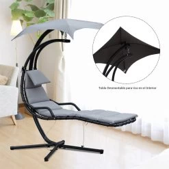 Outsunny Tumbona Colgante Con Sombrilla Protección UV Hamaca Sillón Con Toldo Estructura Estable Cuerda Antivuelco Y Forma Ergonómico Para Jardín Patio Terraza Metal 190x110x190 Cm Gris -Tienda de muebles de jardín d6d6fab80ad2aef773b5291a2c5866b0186ed046 9bec619e4c694600bddd1eae8353964a