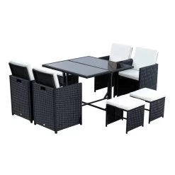 Outsunny Conjunto De Muebles De Jardín Comedor 9 Piezas De Ratán Apilables Con Cojines Para Terraza 1 Mesa 4 Sillas Y 4 Taburetes De Exterior Elegante Negro -Tienda de muebles de jardín d8dfc30e58754bd55f8b7dfe24590a59b9a5237a db40f12996584106b7c464ad670abada