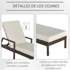 Outsunny Conjunto De 2 Tumbonas De Ratán De Jardín Con Cojines Acolchados Respaldo Ajustable En 5 Posiciones 2 Ruedas Y Tela Extraíble Lavable 67x196x51 Cm Crema -Tienda de muebles de jardín d9ad6b7311319930bea4f5bca46a3339dd23c913 b21a865d37b447bc8b468342650b8ada
