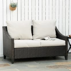 Outsunny Sofá De Ratán De 2 Plazas Sofá De Jardín Exterior Con Cojines Acolchados Almohadas Con Cremallera Y Pies Ajustables Para Terraza Balcón Patio 132x70x74 Cm Marrón -Tienda de muebles de jardín da4e568c707cd6b49366e679de18530c0d605ba8 bcc665b1603b477f9fca63143848880c