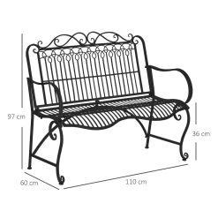 Outsunny Banco De Jardín De 2 Plazas 110x60x97 Cm Banco De Exterior De Metal Con Respaldo Decorativo Y Reposabrazos Para Terraza Balcón Patio Carga 200 Kg Negro -Tienda de muebles de jardín dc31b4bbb386def213406b0010b91a8414e486aa f5c289e5879644bd8829aa77886a5a6b