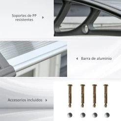 Outsunny Tejadillo De Protección 110x60 Cm Marquesina Exterior Para Puertas Y Ventanas Contra Sol Y Lluvia Con Soporte De PP Policarbonato Transparente -Tienda de muebles de jardín dd50b8207c532473bc1c98d7c5ab67ec31f59e73 0bdc9a0861a24011a82ca87e98026474