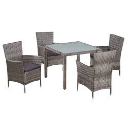 Set De Comedor De Jardín 5 Pzas Y Cojines Ratán Sintético Gris VidaXL
