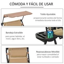 Outsunny Silla Mecedora De Jardín Plegable Tumbona Reclinable Con Techo Protección Solar Reposacabezas Extraíble Y Reposapiés Estructura De Acero 120x67x102 Cm Beige -Tienda de muebles de jardín dfc5fcdb28f40f0f9a663f5f8b92924a89ee2be8 25460ecdded3440c9a78dd5895e2e11c