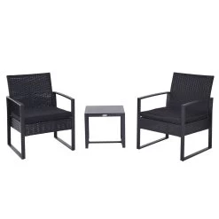 Outsunny Conjunto De Muebles De Ratán De Jardín 3 Piezas Set De Comedor Con 1 Mesa 42,5x40x39 Cm 2 Sillones 63x57x76 Cm Y Cojines Acolchados Para Patio Terraza Balcón Negro -Tienda de muebles de jardín e0815ecdccd20ef12defbd3a29b91ea1adef29da ac213256eef9470a80c2e90e95627e73