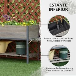 Outsunny Huerto Urbano Elevado De Madera 140x46x75,5 Cm Mesa De Cultivo De Jardín Con 2 Baldas Laterales Estante Inferior Y 2 Orificios De Drenaje Para Plantas Flores Gris -Tienda de muebles de jardín e4861992395176e085a7d02e6a6dae61d25964ac 91340facd1204324b6cbd8a2f974939c