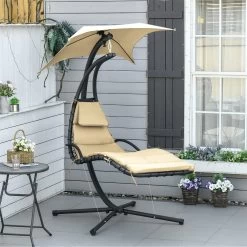 Outsunny Tumbona Colgante Con Sombrilla Protección UV Hamaca Sillón Con Toldo Estructura Estable Cuerda Antivuelco Y Forma Ergonómico Para Jardín Patio Terraza Metal 190x110x190 Cm Beige -Tienda de muebles de jardín e5e00d0e5c30c5e1ea65d88a1997fc12e821d2f6 a85975c23b4c4b41a1a31017f727bdb2