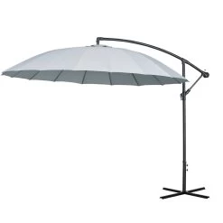 Outsunny Sombrilla Ø300 Cm Parasol De Jardín Con Manivela Manual 18 Costillas Y Base Cruzada Gris