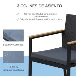 Outsunny Conjunto Muebles De Ratán De 4 Piezas Con Cojines Acolchados 2 Sillone 1 Sofá Para Doble Y Cafetería Vidrio Templado Para Jardín Exterior Terraza Patio Negro Y Gris -Tienda de muebles de jardín e8b4ff6a20df10694b3cf29007c14e61435f1cdd d3f897df51464f25a7aa17270f4e1b1e