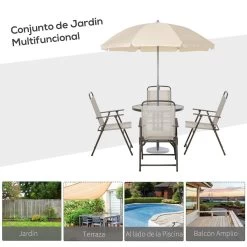 Outsunny Conjunto De Muebles Para Jardín Con 4 Sillas 1 Mesa Y 1 Parasol Texteline Aluminio Y Poliéster Beige -Tienda de muebles de jardín e8b993cd059f9e59b09af65c42c970c119dddfd0 6a59246343284420baa1f4006baaab92