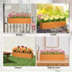 Outsunny Jardinera Colgante De Acero Maceta Rectangular Colgante Con 2 Ganchos Ajustables Y 2 Orificios De Drenaje Para Balcón Jardín Patio 91x35x24 Cm Marrón -Tienda de muebles de jardín eacc488a0926ad5787d629eecdefbe1b5bc52b98 8565ecf024d44413abe97a99cfc3cc41